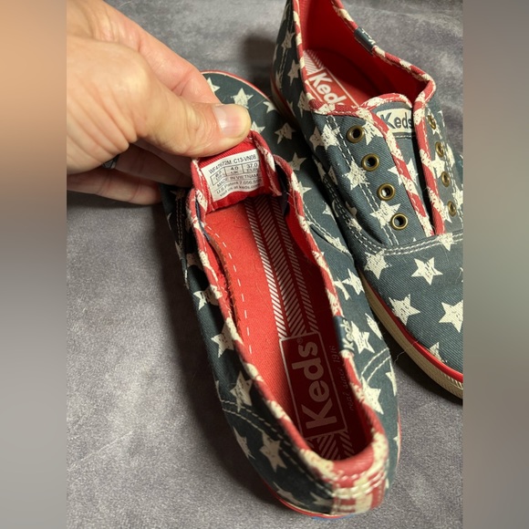 RED WHITE BLUE KEDS SLIP ON FLATS - Picture 2 of 5